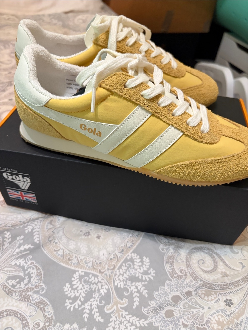 Gola Women's Yellow and Cream Retro Trainer Sneakers